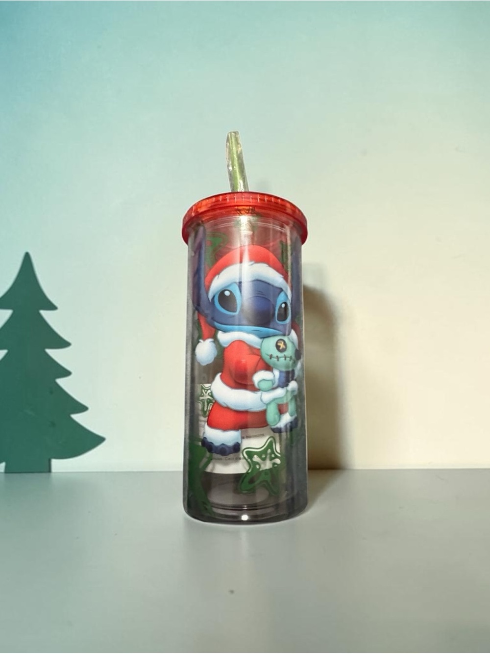 Disney Stitch Holiday Double-Wall Tumbler with Straw - Red